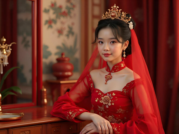 Hóng gài tóu : le voile rouge des mariages chinois, symbole de chance et de prospérité