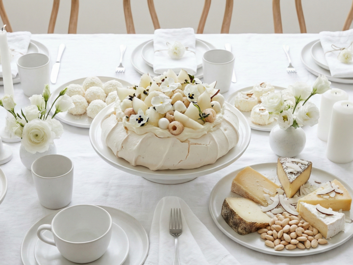 Pavlovas, coco et fromages affinés : l'audace d'un menu 100% blanc pour votre réception