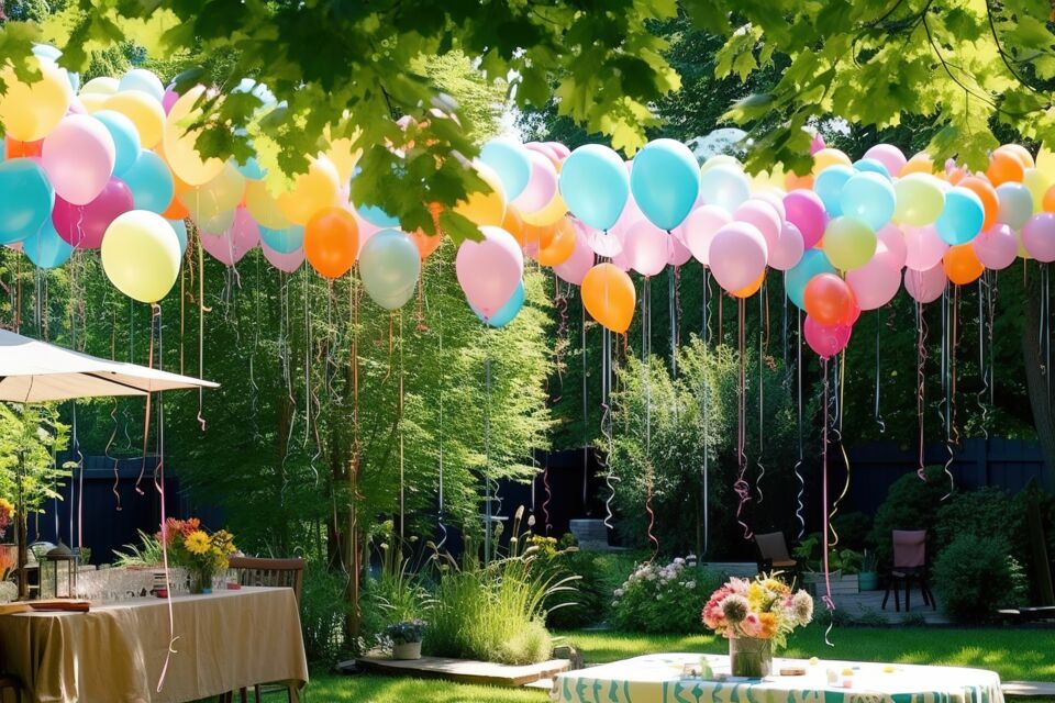 Ballons hélium éclairants dans les jardins d'un Casino
