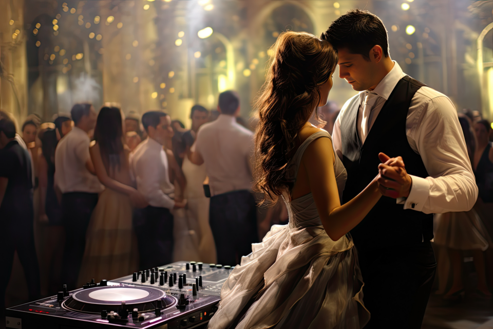 Adobe Stock - Photo d'illustration - Un couple de mariés partage un moment de pure joie et d'union, dansant au rythme de la musique soigneusement choisie lors de leur mariage, encapsulant l'essence de l'amour et du bonheur dans chaque pas de danse.