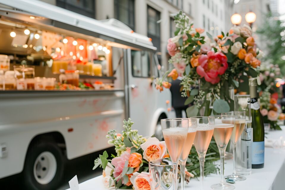Adobe Stock - Photo d'illustration - Un food-truck décoré et garé dans le jardin attire l'attention et éveille l'appétit de vos invités, devenant ainsi une animation attrayante.