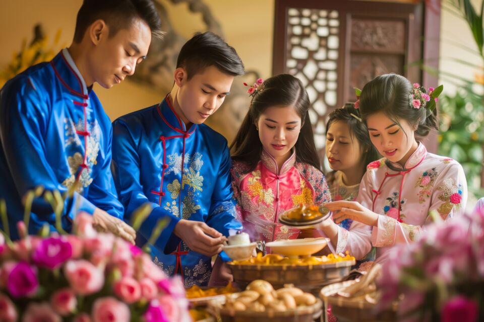 Adobe Stock - Photo d'illustration - La cérémonie du thé, un moment intime et symbolique qui honore les ancêtres, renforce les liens familiaux et qui est incontournable des rituels de mariage au Vietnam.