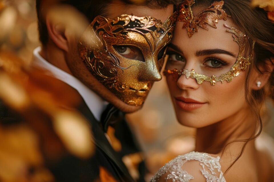 Adobe Stock - Photo d'illustration - Le thème de décoration mascarade/vénitien pour un mariage est idéal pour les couples qui aiment le mystère et le raffinement.