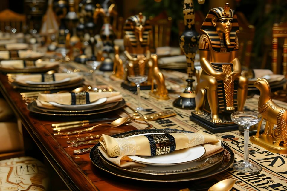 Adobe Stock -&nbsp; Photo d'illustration -&nbsp;&nbsp;Pour un voyage dans le temps, choisissez une décoration pour un mariage sur le thème Égypte antique : dorures, hiéroglyphes et mystères des pharaons pour une célébration royale !