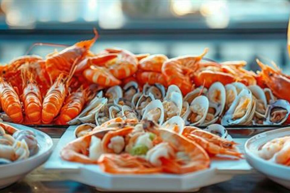 Adobe Stock - Photo d'illustration - Un élégant plateau de fruits de mer frais, accompagné de spécialités culinaires portugaises traditionnelles, pour apporter une touche authentique et raffinée à votre mariage.