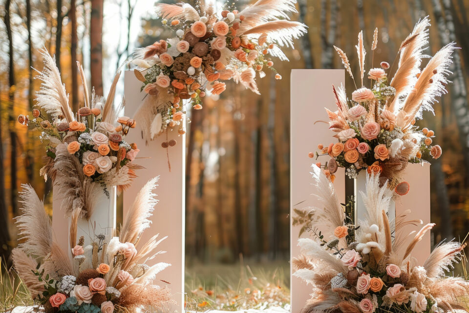 Adobe Stock - Photo d'illustration - L'herbe de pampa séduit par sa capacité à allier esthétique et praticité, devenant ainsi une alliée incontournable pour ceux qui souhaitent un décor naturel pour leur mariage bohème.