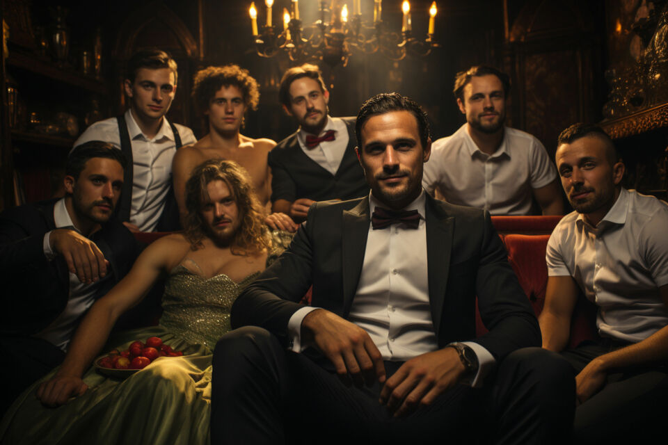 Adobe Stock - Photo d'illustration - Futur marié, posant avec ses meilleurs amis à l'occasion de son enterrement de vie de garçon. 