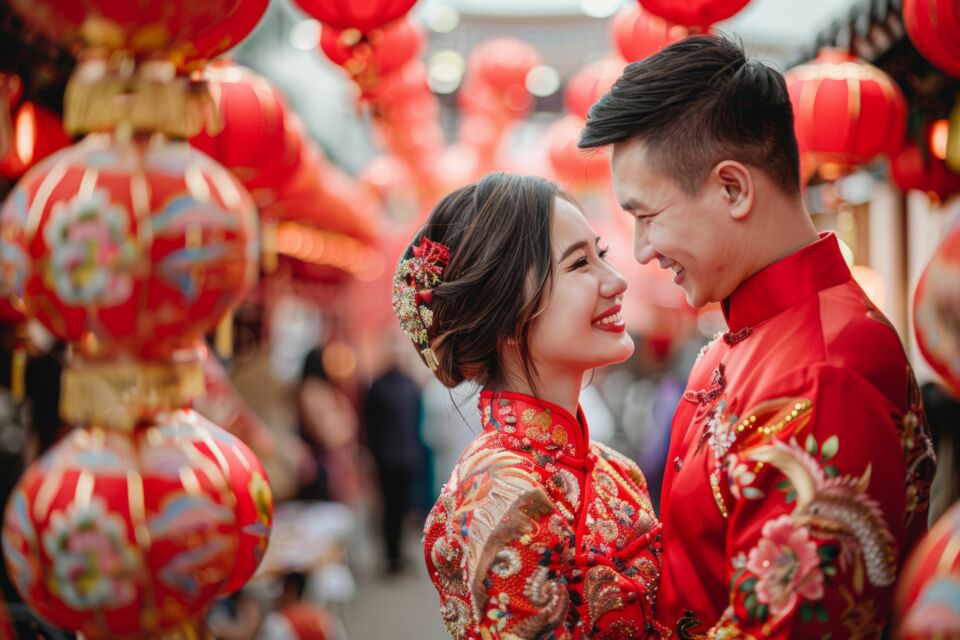 Adobe Stock - Photo d'illustration - Tenue tradtionnelle et historique de la mariée chinoise, la qipao se distingue par ses broderies délicates et ses motifs raffinés, symboles de grâce et de prospérité pour la mariée.