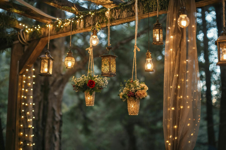 Freepik - Photo d'illustration - Les guirlandes, un élément clé de la décoration, peuvent transformer votre mariage en un véritable conte de fées, en s'adaptant parfaitement à votre thème.