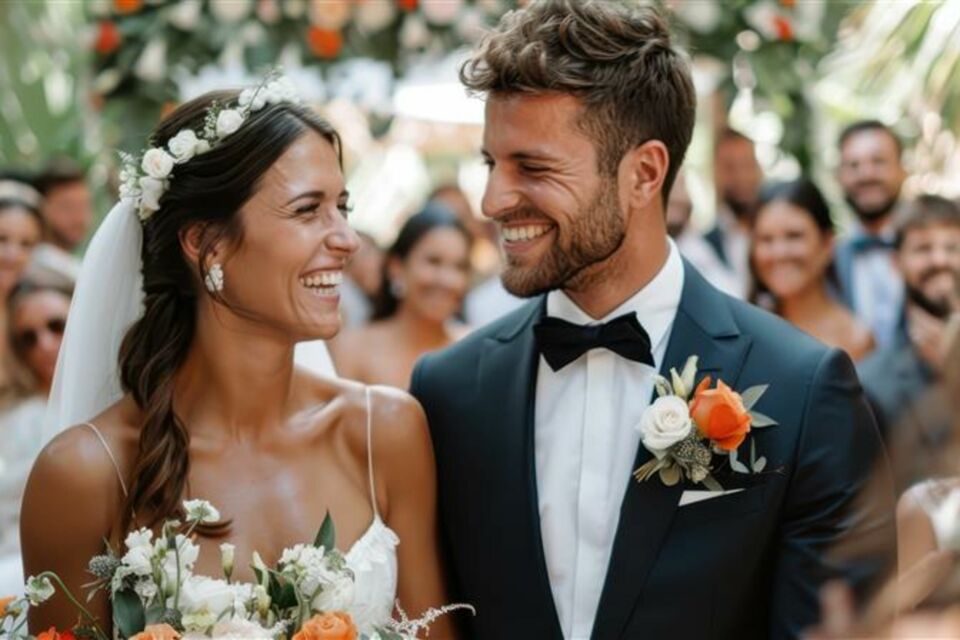 Adobe Stock - Photo d'illustration - Rayonnant de bonheur, le couple de mariés célèbre enfin leur union différée entouré de leurs proches, amis et famille. Une réception pleine d’émotion et de joie partagée, où chaque sourire raconte l’attente récompensée.