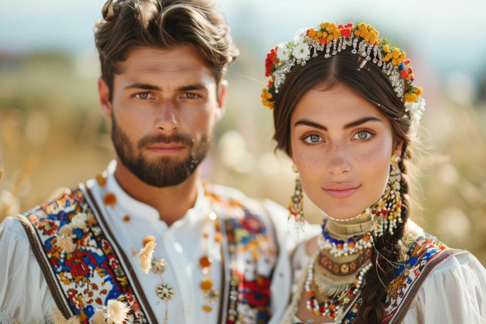Adobe Stock - Photo d'illustration - Jeune couple de mariés albanais en tenue traditionnelle le jour de leur union.