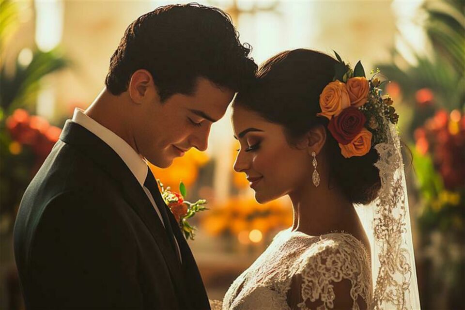 Adobe Stock - Photo d'illustration - Un jeune couple costaricain rayonnant, uni dans une célébration d’amour et de traditions, au cœur d’un paradis tropical.