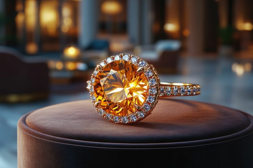 Adobe Stock -  Photo d'illustration - Les pierres de couleur orange, telles que l'opale, qui symbolise la passion et la créativité, ou la topaze, évoquant l'amour éternel, offrent des options uniques à envisager pour une bague de fiançailles.