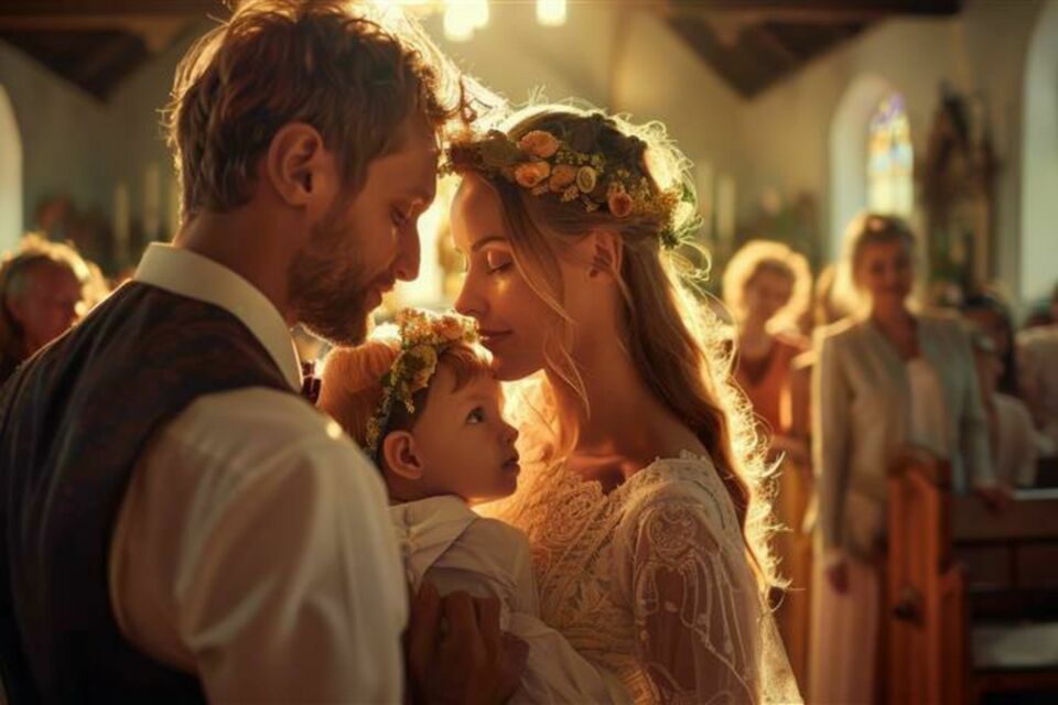 Adobe Stock - Photo d'illustration - Une célébration deux-en-un pour marquer l'amour et la foi : alliez mariage et baptême pour une journée unique, pleine d'émotions et de souvenirs mémorables.