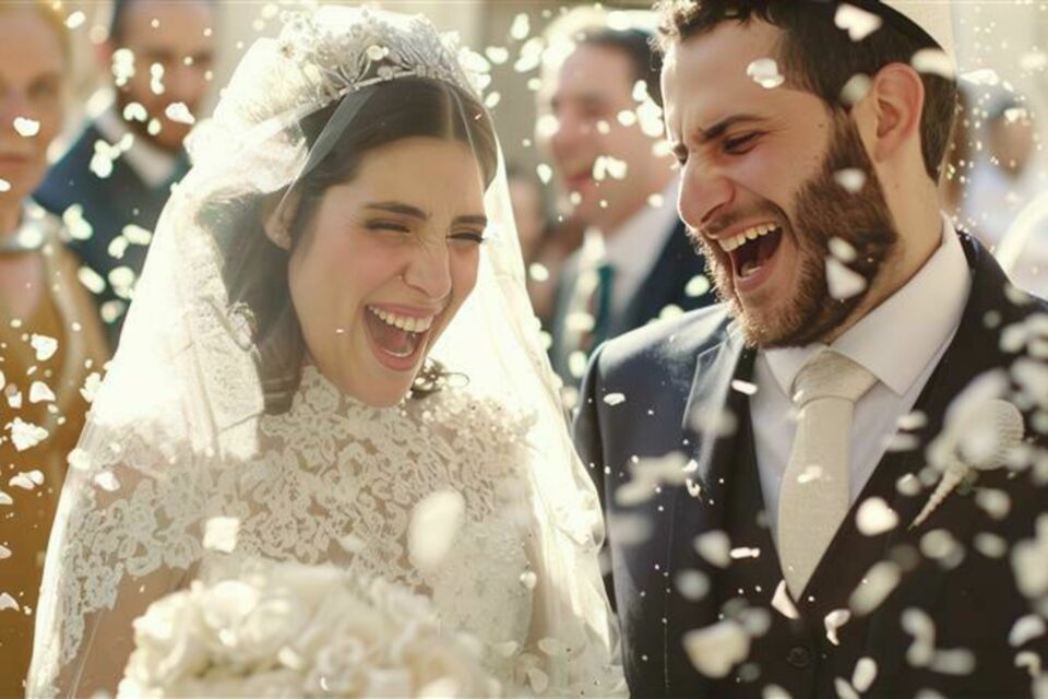Adobe Stock - Photo d'illustration - Un couple israélien uni sous la houppa, entre traditions sacrées et festivités joyeuses, symbole d'amour et d'héritage culturel.