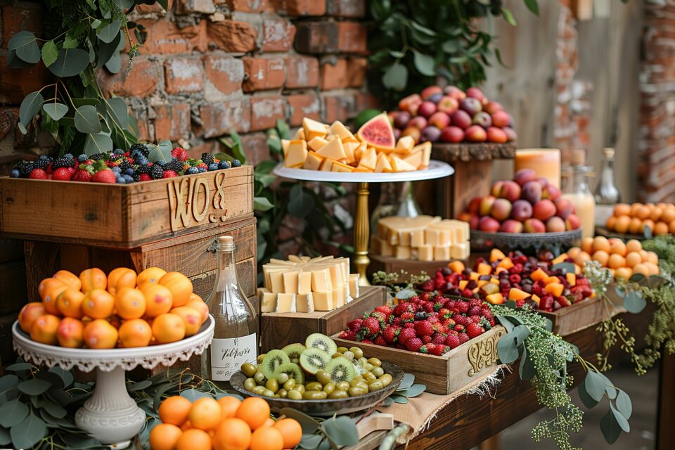 Adobe Stock - Photo d'illustration - Ajoutez une touche gourmande et authentique à votre mariage champêtre avec des paniers de fruits et légumes de saison. Une décoration colorée et naturelle qui ravira vos invités et sublimera votre réception.