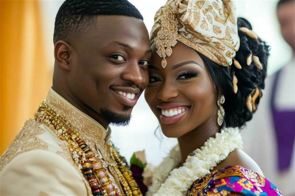 Adobe Stock - Photo d'illustration - Un couple de jeunes au Togo, arborant fièrement leurs tenues traditionnelles, symbole d'engagement, de respect et de célébration des coutumes ancestrales.