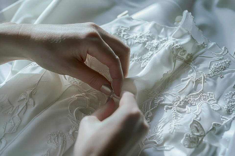 Adobe Stock - Photo d'illustration - L'entretien d'une robe de mariage dépend en grande partie du type de son tissu, soie, dentelle ou satin chaque tissu doit être entretenu selon certains critères.