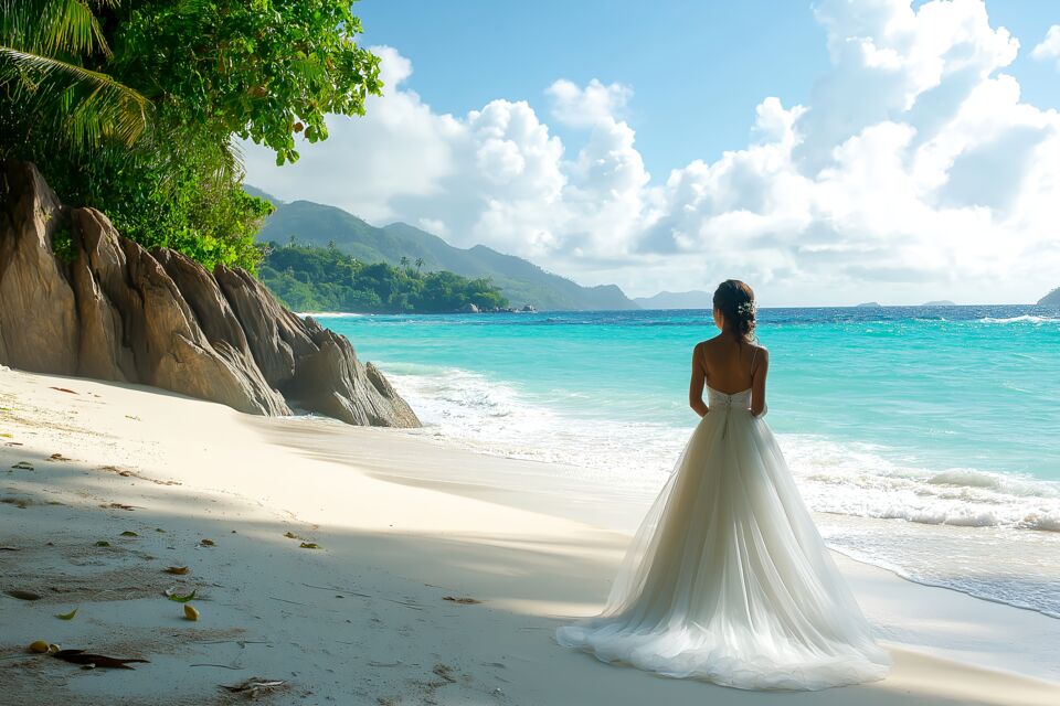 Adobe Stock - Photo d'illustration - Un mariage sur le thème des Seychelles offre un cadre paradisiaque avec des plages de sable fin, des eaux turquoise, une nature luxuriante et une ambiance exotique et romantique.