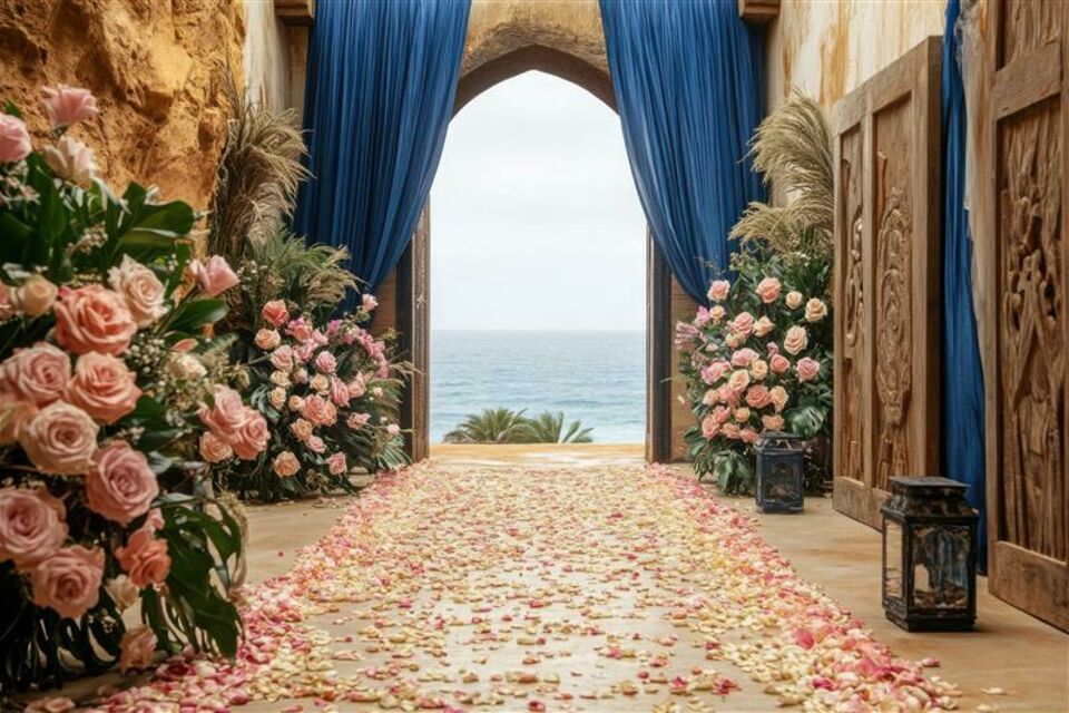 Adobe Stock - Photo d'illustration - Une décoration de mariage sénégalais alliant fleurs exotiques et couleurs chaudes, créant une ambiance festive et chaleureuse pour un jour inoubliable.