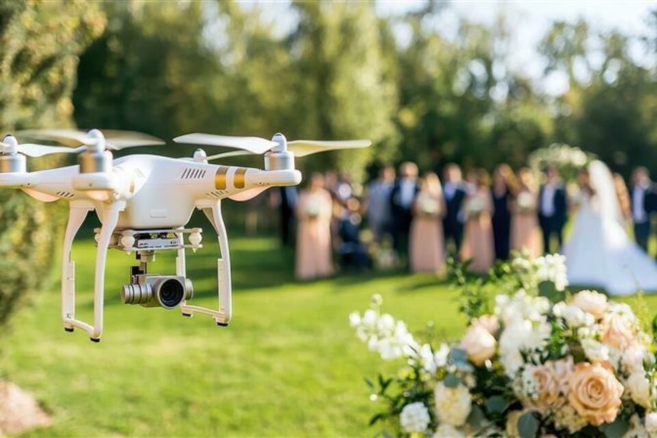 Adobe Stock - Photo d'illustration - Des perspectives aériennes inédites pour des souvenirs inoubliables : les drones en photographie de mariage offrent une touche unique et spectaculaire à votre grand jour.