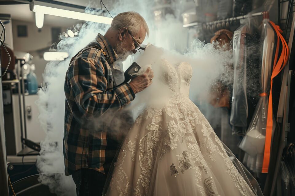 Adobe Stock - Photo d'illustration - Confiez votre robe de mariée à des experts pour un nettoyage impeccable. Une attention particulière pour préserver l’élégance et l’histoire de votre vêtement.