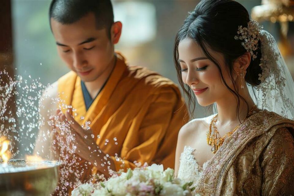 Adobe Stock - Photo d'illustration -&nbsp;Quand spiritualité et amour se rencontrent : des mariés bouddhistes unissent leurs vies dans une cérémonie empreinte de sérénité, de compassion et de respect mutuel.
