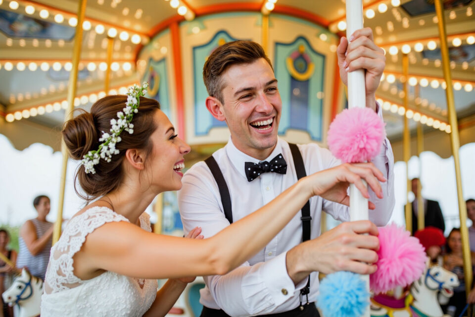 Adobe Stock -&nbsp; Les jeux d’enfance inspirés de la fête Foraine comme le chamboule-tout et la pêche à la ligne apportent une touche rétro et ludique à votre mariage pour petits et grands invités.