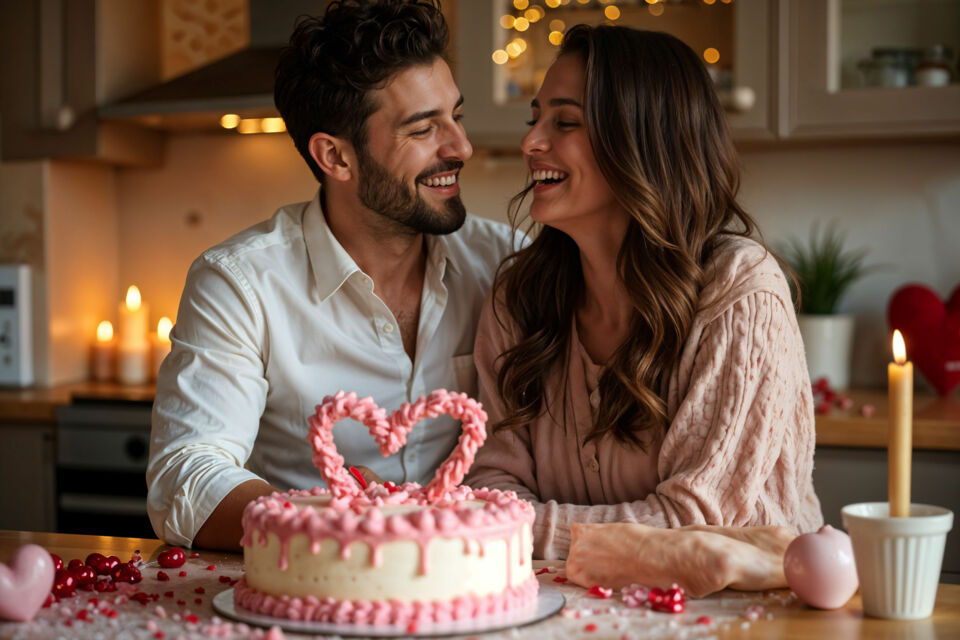 Freepik - Photo d'illustration - Un couple célébrant avec joie leurs noces de coton, marquant leur première année de mariage avec un cadeau symbolique et intime, entouré d'amour et de tendresse.