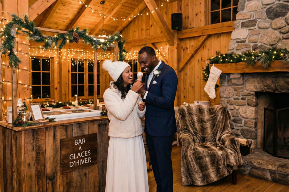 Gemini - Photo d'illustration - Introduire de la crème glacée dans un mariage d’hiver, c’est refuser la monotonie pour célébrer la dualité des sensations : fraîcheur et chaleur, acidulé et sucré, texture glacée et atmosphère feutrée.
