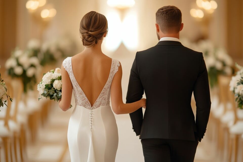 Adobe Stock - Photo d'illustration -&nbsp;Couple concentré sur sa marche vers l’autel… En pleine répétition avant le grand jour. Un test grandeur nature pour vivre l’émotion en toute sérénité.