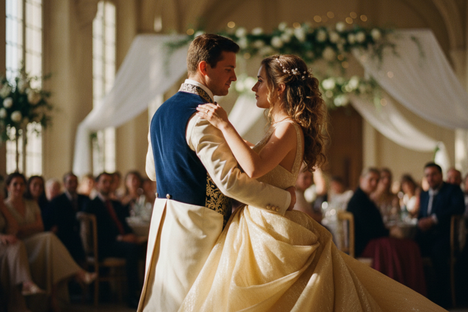 &nbsp;&nbsp;Sous les notes enchanteresses de Histoire éternelle, les mariés ouvrent le bal dans une ambiance féerique, incarnant l’amour pur et magique d’un conte intemporel.