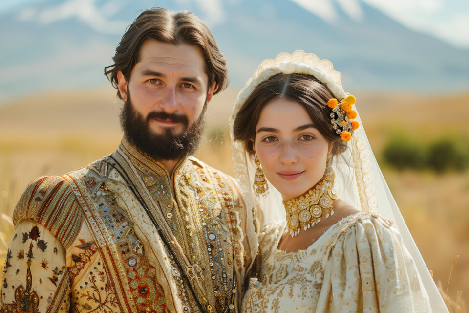 Adobe Stock - Photo d'illustration - L’arkhalig est une veste de cérémonie nuptiale arménienne, ajustée et élégante, souvent en velours brodé, portée sur le taraz pour symboliser noblesse, tradition et raffinement culturel.