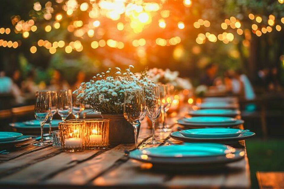 Adobe Stock - Photo d'illustration - Sublimer vos tables de mariage sans compromis : porcelaine élégante et verrerie scintillante remplacent le jetable pour un festin écoresponsable et raffiné.