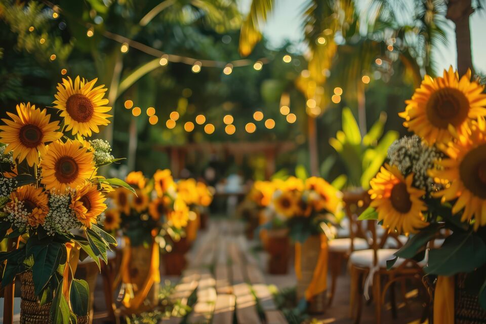 Adobe Stock -&nbsp; Photo d'illustration -&nbsp;&nbsp;Une ambiance solaire et chaleureuse, où les tournesols illuminent chaque détail du mariage—des bouquets aux décors rustiques, évoquant la joie, la nature et l’amour rayonnant sous un ciel d’été. 