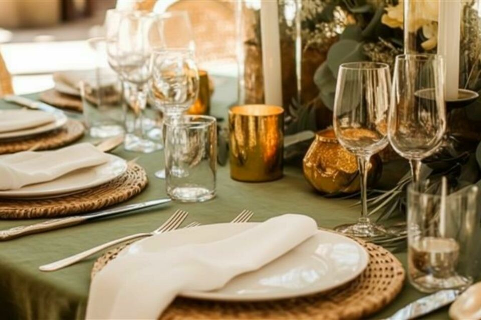 Adobe Stock - Photo d'illustration - Mariage élégant et minimaliste : le vert matcha insuffle poésie et raffinement à vos tables, lumières et détails déco, pour une atmosphère douce et mémorable.