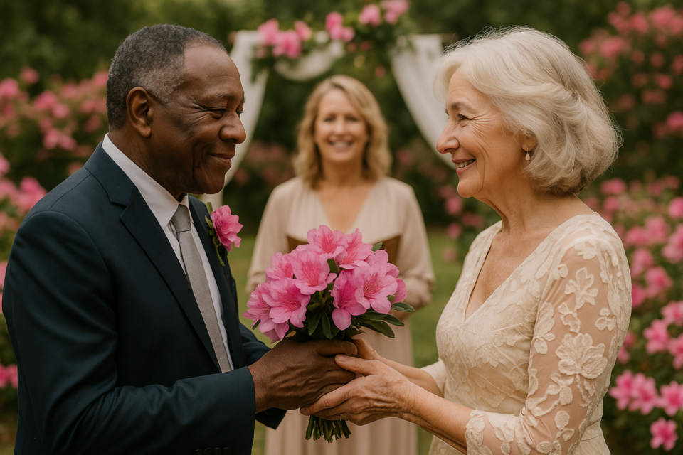 GPT - Photo d'illustration -&nbsp;Sous les azalées en fleurs, ils renouvellent leurs vœux comme au premier jour. Un éclat de tendresse, un regard complice — cinquante-sept ans d’amour célébrés dans la douceur du printemps et la promesse d’un éternel recommencement.