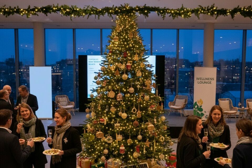 Gemini - Photo d’illustration - Noël des entreprises conjugue convivialité et engagement : des célébrations durables, sobres et responsables, où chaque détail reflète l’image de marque et les valeurs partagées. 