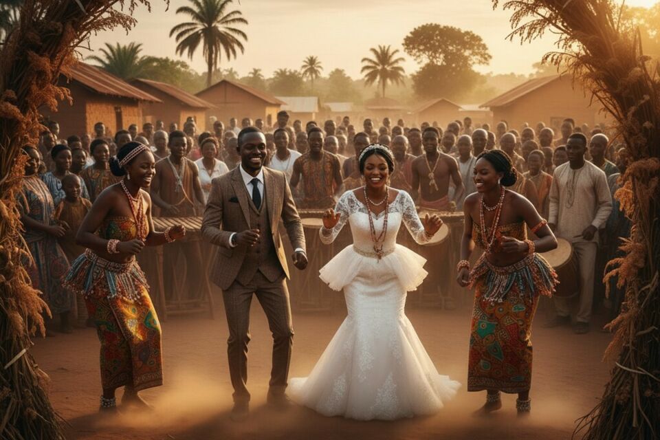 Gemini -&nbsp; Photo d'illustration -&nbsp;&nbsp;Au Cameroun, les danses de mariage célèbrent l’union par des rythmes traditionnels, des tenues colorées et des gestes symboliques, unissant familles et cultures dans une joie collective vibrante.