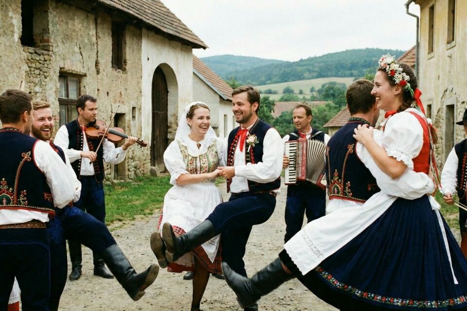Gemini - Photo d'illustration - Les danses de mariage en Tchéquie mêlent folklore bohémien et joie collective, où couples et invités célèbrent l’union dans des cercles rythmés, portés par musique traditionnelle et héritage culturel vivant.