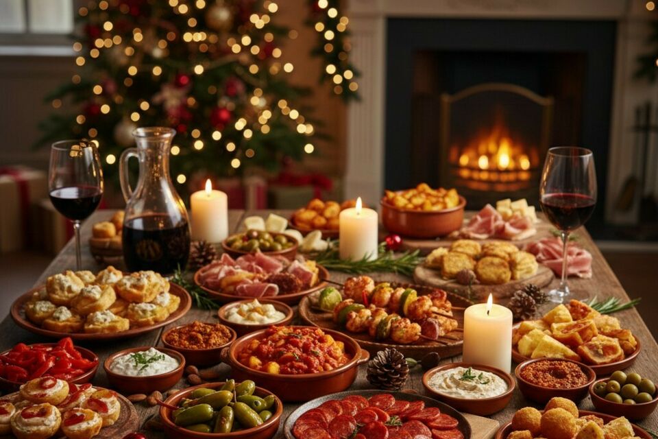 Gemini Photo d’illustration - Tapas épicés ou délicats, entre chorizo, crevettes et piquillos, pour un buffet festif qui illumine les fêtes de fin d’année avec chaleur, convivialité et gourmandise.  