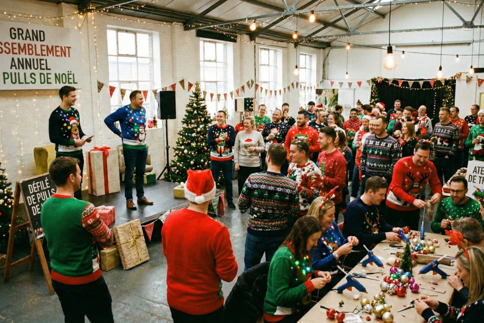Gemini - Photo d'illustration - Un événement d’entreprise spécial Pull de Noël réussi ne se contente pas d’être amusant. Il est pensé comme une expérience globale, où la salle, les animations et les interactions forment un tout cohérent.