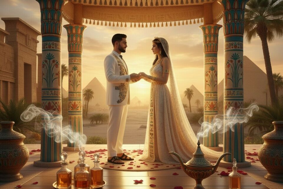 Gemini -&nbsp; Photo d'illustration&nbsp; -&nbsp; Entre encens, myrrhe et huiles sacrées, le mariage égyptien s’enveloppe d’un parfum ancestral qui unit mémoire, célébration et spiritualité dans une atmosphère intemporelle. 