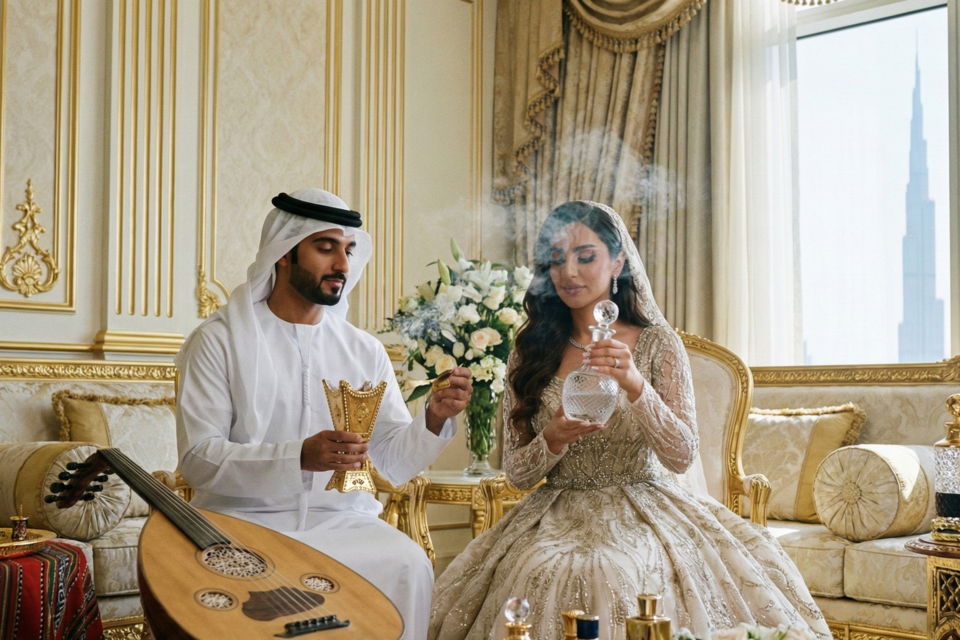 Gemini - Photo d'illustration -&nbsp;&nbsp;Dans les mariages des Émirats arabes unis, le parfum devient un langage de prestige : effluves rares et noblesse olfactive enveloppent l’union, symbole d’élégance et de tradition sacrée.