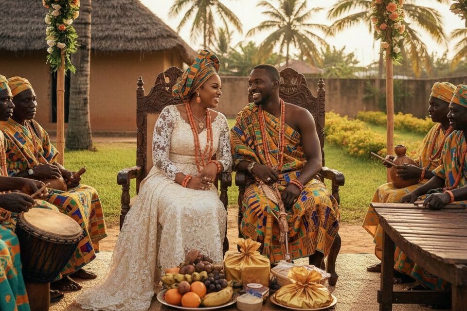 Gemini - Photo d'illustration -&nbsp;&nbsp;Au Ghana, la demande en mariage et les fiançailles célèbrent l’union des familles à travers rites ancestraux, offrandes symboliques et traditions empreintes de respect et de solennité