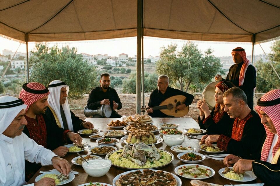 Gemini - Photo d'illustration -&nbsp;&nbsp;Un banquet où se mêlent parfums d’épices, générosité des plats et chaleur des traditions, le repas de mariage traditionnel en Palestine est symbole d’union et de partage au cœur de la célébration.