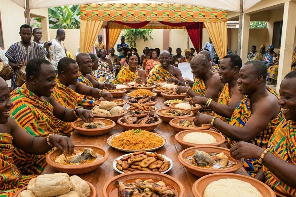 Photo d'illustration - Entre épices parfumées et plats généreux, le repas de mariage ghanéen célèbre l’union des familles, la richesse des traditions et la joie partagée autour de mets symboliques.