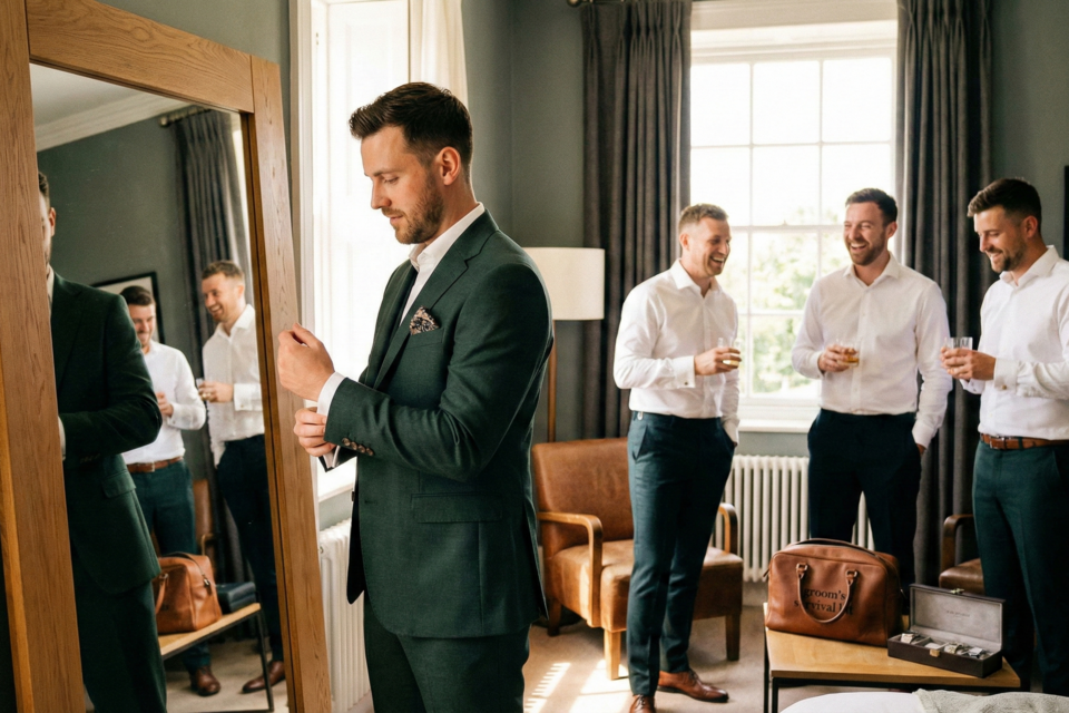 Gemini - Photo d'illustration -&nbsp;Fini de faire de la figuration : le marié moderne prend les commandes de son style et de son rôle avec une assurance décontractée.