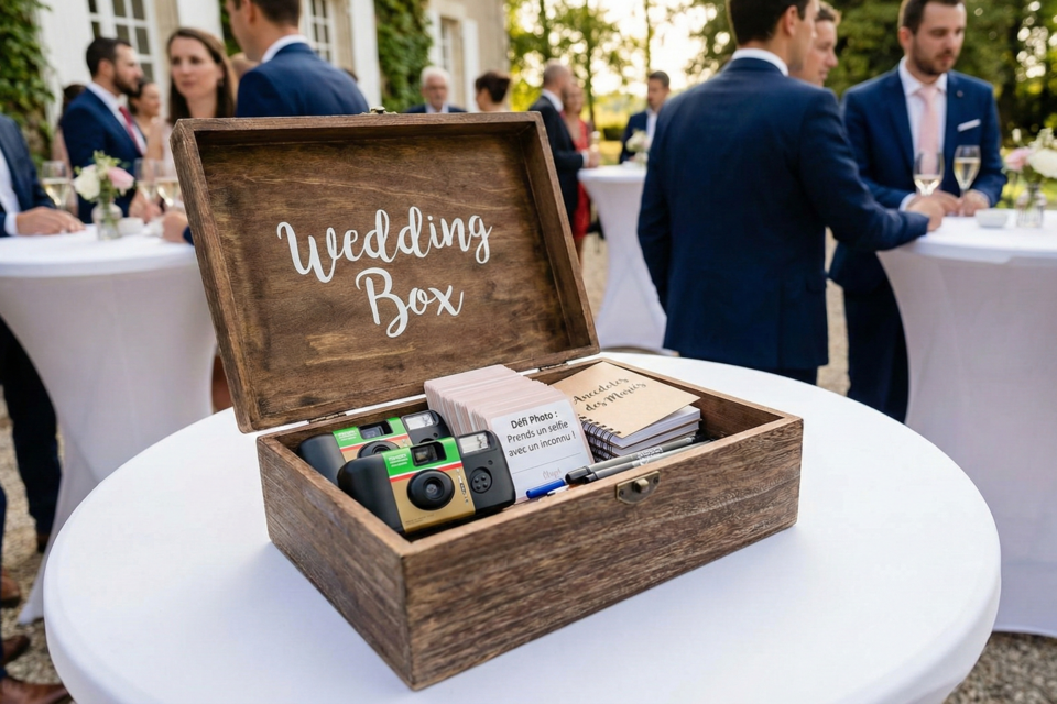 Gemini - Photo d'illustration -&nbsp;Dites adieu aux blancs pendant le cocktail ! La wedding box est le secret pour transformer des inconnus en complices de fête à travers le jeu et le partage.
