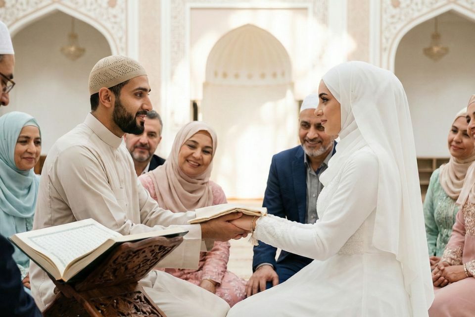 Générée par IA - Gemini - Photo d'illustration - Dans le mariage musulman, les vœux s’élèvent comme une promesse sacrée : unir la foi et l’engagement, l’amour et la responsabilité, dans une alliance bénie et intemporelle.